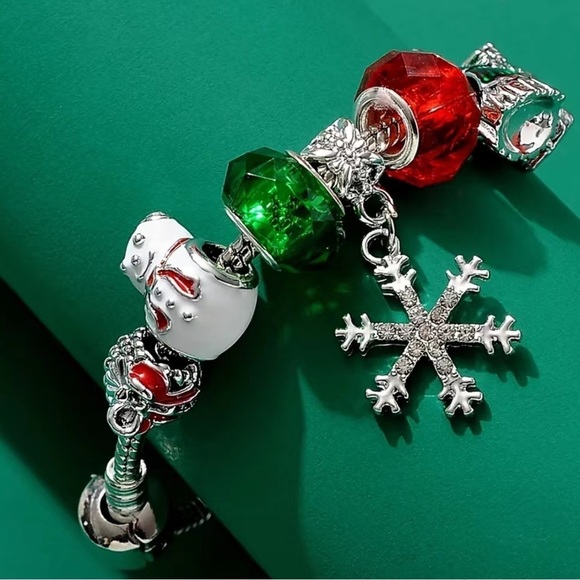 Christmas Charm Bracelet Barrel Charms Multi Color Dangle Glittering Snowflake - Picture 3 of 16